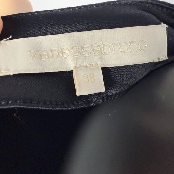 VANESSA BRUNO Draped Sheath Satin Band Long Sleeve Boat Neck Black Midi Dress 38 - Picture 10 of 11